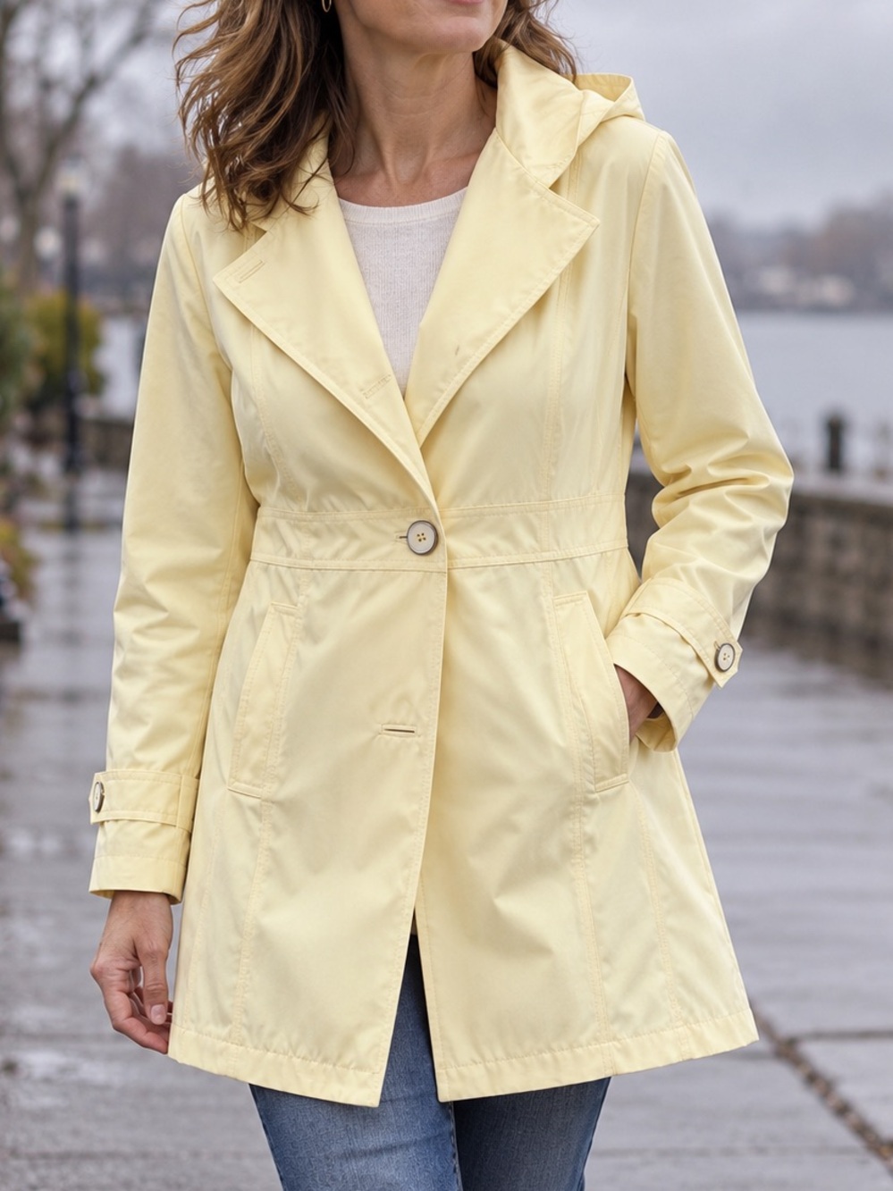 Croft & Barrow Women’s Large Butter Yellow Hooded Trench Coat Jacket